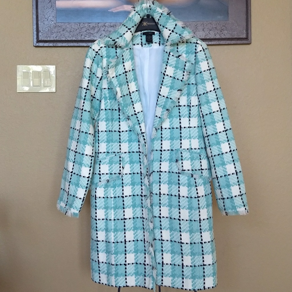 Seafoam Green Plaid Blazer Coat